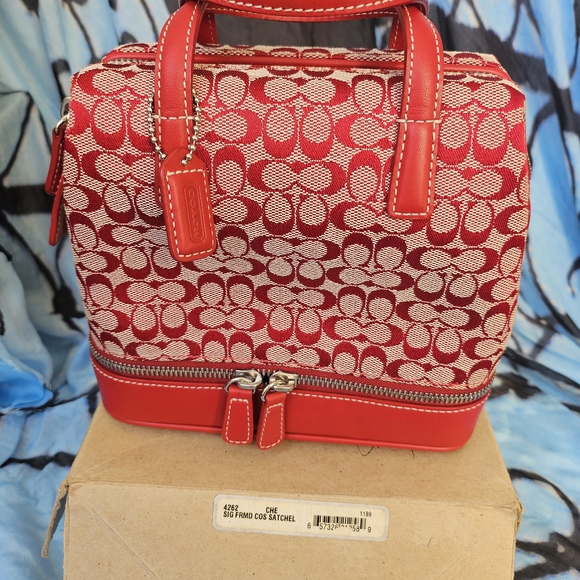 Coach Handbags - EUC Coach Red&Cream Signature Mini Satchel